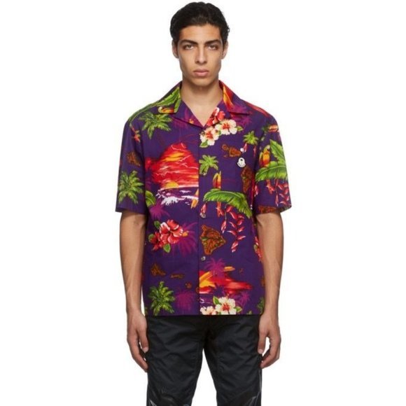 Moncler Genius Shirt Men's 8 Palm Angels Tropical Print Button Up - Picture 2 of 9